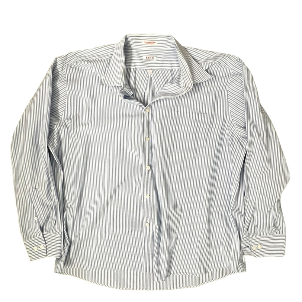 Izod Men’s Blue & White Striped Long Sleeve Slim Fit Dress Shirt - Size 18 1/2